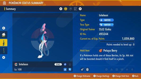 Pokemon Scarlet and Violet Marked Shiny Inteleon 6IV-EV Trained - Pokemon4Ever