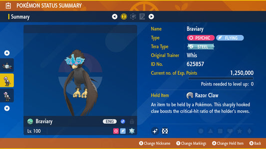 Pokemon Scarlet and Violet Marked Shiny Hisuian Braviary 6IV-EV Trained - Pokemon4Ever