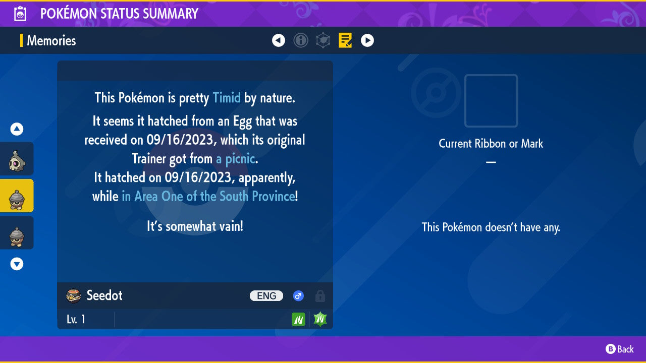 Pokemon Scarlet and Violet Shiny Seedot 6IV-EV Trained - Pokemon4Ever