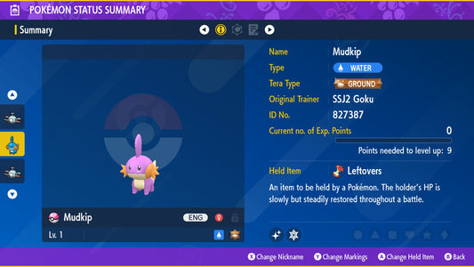 Pokemon Scarlet and Violet Shiny Mudkip 6IV-EV Trained - Pokemon4Ever