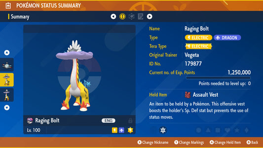 Pokemon Scarlet and Violet Raging Bolt 6IV-EV Trained - Pokemon4Ever