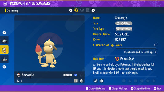 Pokemon Scarlet and Violet Shiny Smeargle 6IV-EV Trained - Pokemon4Ever