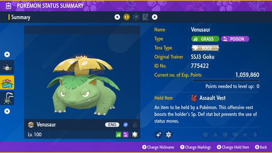 Pokemon Scarlet and Violet Shiny Venusaur 6IV-EV Trained - Pokemon4Ever