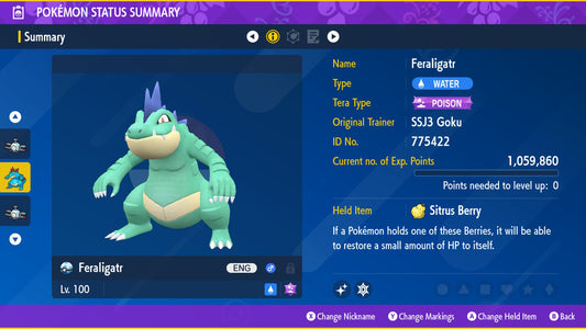 Pokemon Scarlet and Violet Shiny Feraligatr 6IV-EV Trained - Pokemon4Ever