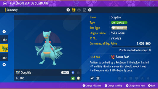 Pokemon Scarlet and Violet Shiny Sceptile 6IV-EV Trained - Pokemon4Ever