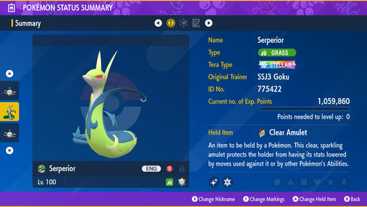Pokemon Scarlet and Violet Shiny Serperior 6IV-EV Trained - Pokemon4Ever