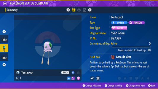 Pokemon Scarlet and Violet Shiny Tentacool 6IV-EV Trained - Pokemon4Ever