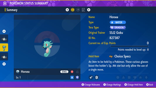 Pokemon Scarlet and Violet Shiny Horsea 6IV-EV Trained - Pokemon4Ever