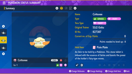 Pokemon Scarlet and Violet Shiny Cottonee 6IV-EV Trained - Pokemon4Ever