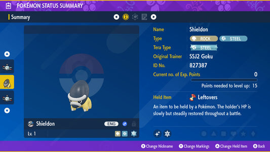 Pokemon Scarlet and Violet Shiny Shieldon 6IV-EV Trained - Pokemon4Ever