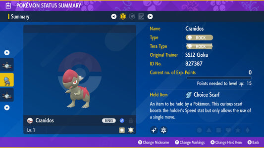 Pokemon Scarlet and Violet Shiny Cranidos 6IV-EV Trained - Pokemon4Ever