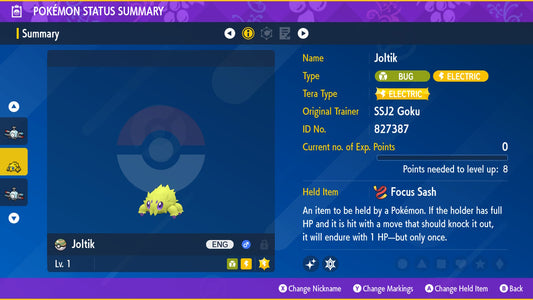 Pokemon Scarlet and Violet Shiny Joltik 6IV-EV Trained - Pokemon4Ever