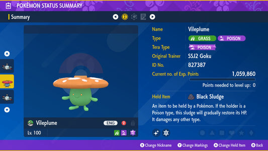 Pokemon Scarlet and Violet Shiny Vileplume 6IV-EV Trained - Pokemon4Ever