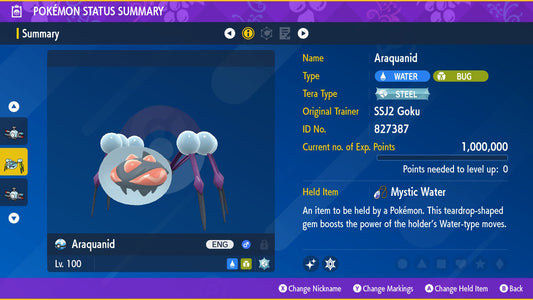 Pokemon Scarlet and Violet Shiny Araquanid 6IV-EV Trained - Pokemon4Ever