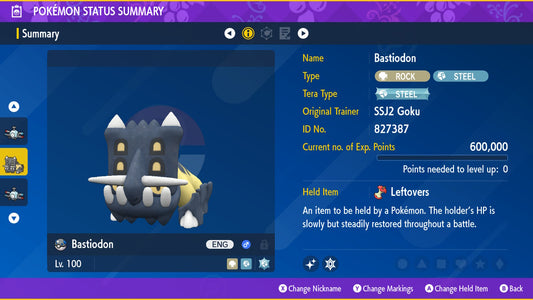 Pokemon Scarlet and Violet Shiny Bastiodon 6IV-EV Trained - Pokemon4Ever