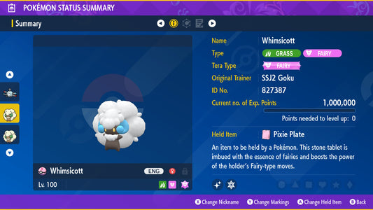 Pokemon Scarlet and Violet Shiny Whimsicott 6IV-EV Trained - Pokemon4Ever