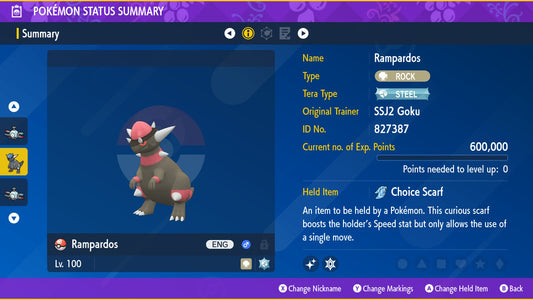Pokemon Scarlet and Violet Shiny Rampardos 6IV-EV Trained - Pokemon4Ever