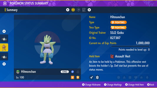 Pokemon Scarlet and Violet Shiny Hitmonchan 6IV-EV Trained - Pokemon4Ever