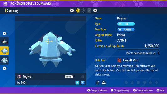 Pokemon Scarlet and Violet Shiny Regice 6IV-EV Trained - Pokemon4Ever