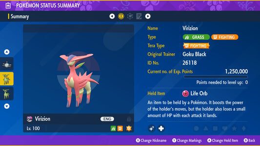 Pokemon Scarlet and Violet Shiny Virizion 6IV-EV Trained - Pokemon4Ever