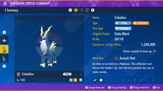 Pokemon Scarlet and Violet Shiny Cobalion 6IV-EV Trained - Pokemon4Ever
