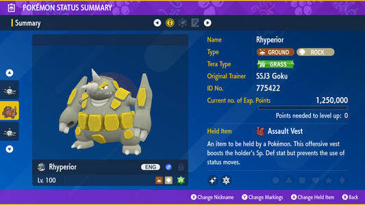 Pokemon Scarlet and Violet Shiny Rhyperior 6IV-EV Trained - Pokemon4Ever