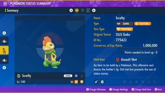 Pokemon Scarlet and Violet Shiny Scrafty 6IV-EV Trained - Pokemon4Ever