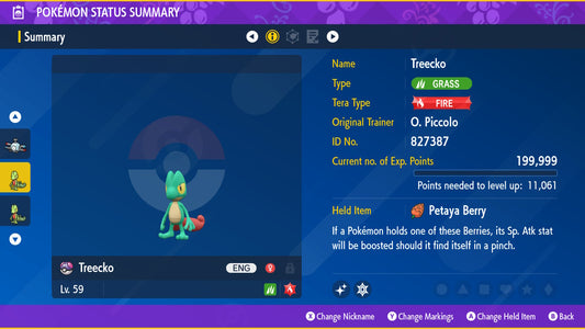 Pokemon Scarlet and Violet Marked Shiny Treecko 6IV-EV Trained - Pokemon4Ever