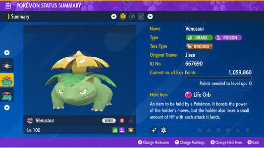 Pokemon Scarlet and Violet Marked Shiny Venusaur 6IV-EV Trained - Pokemon4Ever