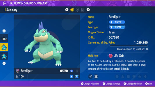 Pokemon Scarlet and Violet Marked Shiny Feraligatr 6IV-EV Trained - Pokemon4Ever