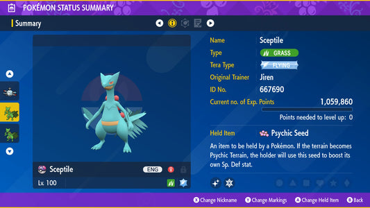 Pokemon Scarlet and Violet Marked Shiny Sceptile 6IV-EV Trained - Pokemon4Ever