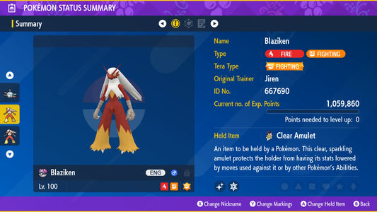 Pokemon Scarlet and Violet Marked Shiny Blaziken 6IV-EV Trained - Pokemon4Ever