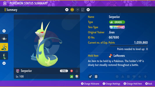 Pokemon Scarlet and Violet Marked Shiny Serperior 6IV-EV Trained - Pokemon4Ever