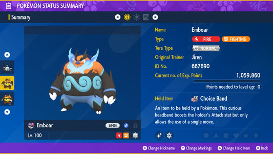 Pokemon Scarlet and Violet Marked Shiny Emboar 6IV-EV Trained - Pokemon4Ever