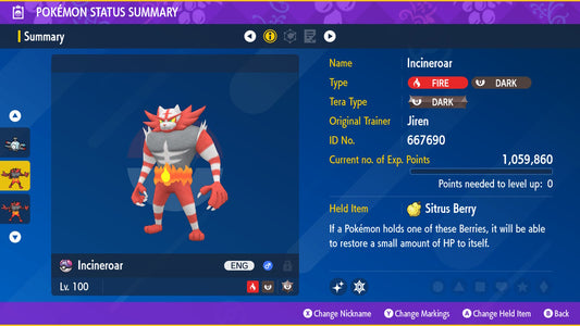 Pokemon Scarlet and Violet Marked Shiny Incineroar 6IV-EV Trained - Pokemon4Ever