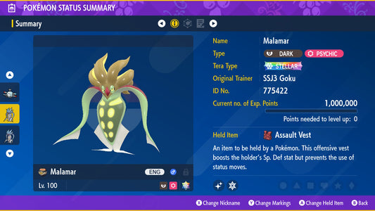 Pokemon Scarlet and Violet Shiny Malamar 6IV-EV Trained - Pokemon4Ever