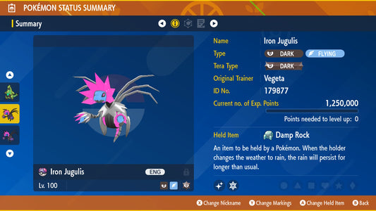 Pokemon Scarlet and Violet Marked Shiny Iron Jugulis 6IV-EV Trained - Pokemon4Ever