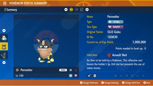 Pokemon Scarlet and Violet Shiny Perrserker 6IV-EV Trained - Pokemon4Ever