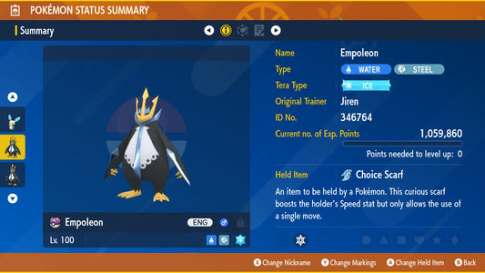 Pokemon Scarlet and Violet Empoleon The Unrivaled 6IV-EV Trained - Pokemon4Ever