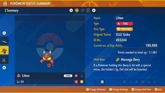 Pokemon Scarlet and Violet Litten Pumped-Up Mark 6IV-EV Trained - Pokemon4Ever