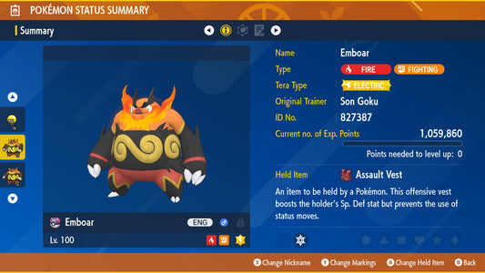 Pokemon Scarlet and Violet Emboar The Unrivaled 6IV-EV Trained - Pokemon4Ever