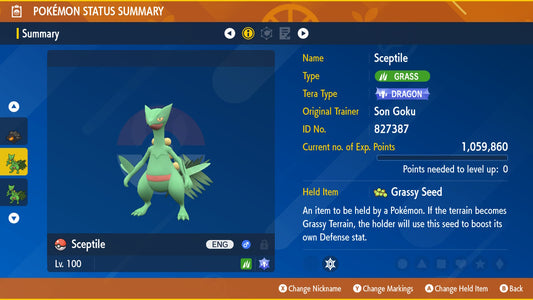 Pokemon Scarlet and Violet Sceptile The Unrivaled 6IV-EV Trained - Pokemon4Ever