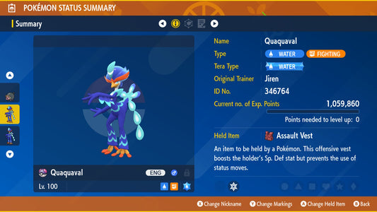 Pokemon Scarlet and Violet Quaquaval The Unrivaled 6IV-EV Trained - Pokemon4Ever