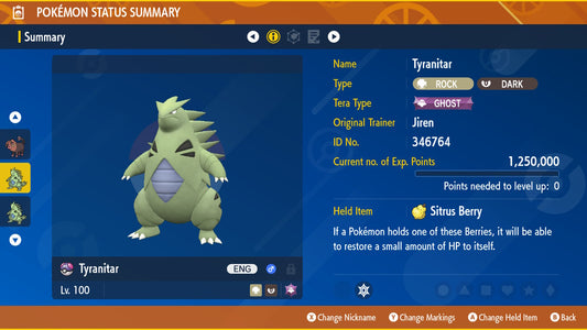 Pokemon Scarlet and Violet Tyranitar The Unrivaled 6IV-EV Trained - Pokemon4Ever