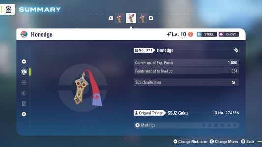 Pokemon Legends ZA Shiny Honedge 6IV-EV Trained