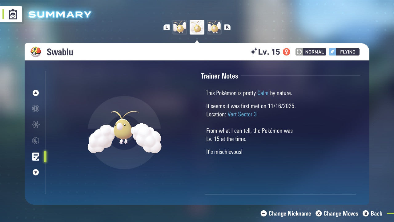 Pokemon Legends ZA Shiny Swablu 6IV-EV Trained - Pokemon4Ever