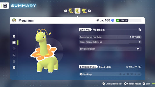 Pokemon Legends ZA Shiny Meganium 6IV-EV Trained
