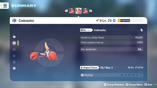 Pokemon Legends ZA Alpha Shiny Crabrawler 6IV-EV Trained