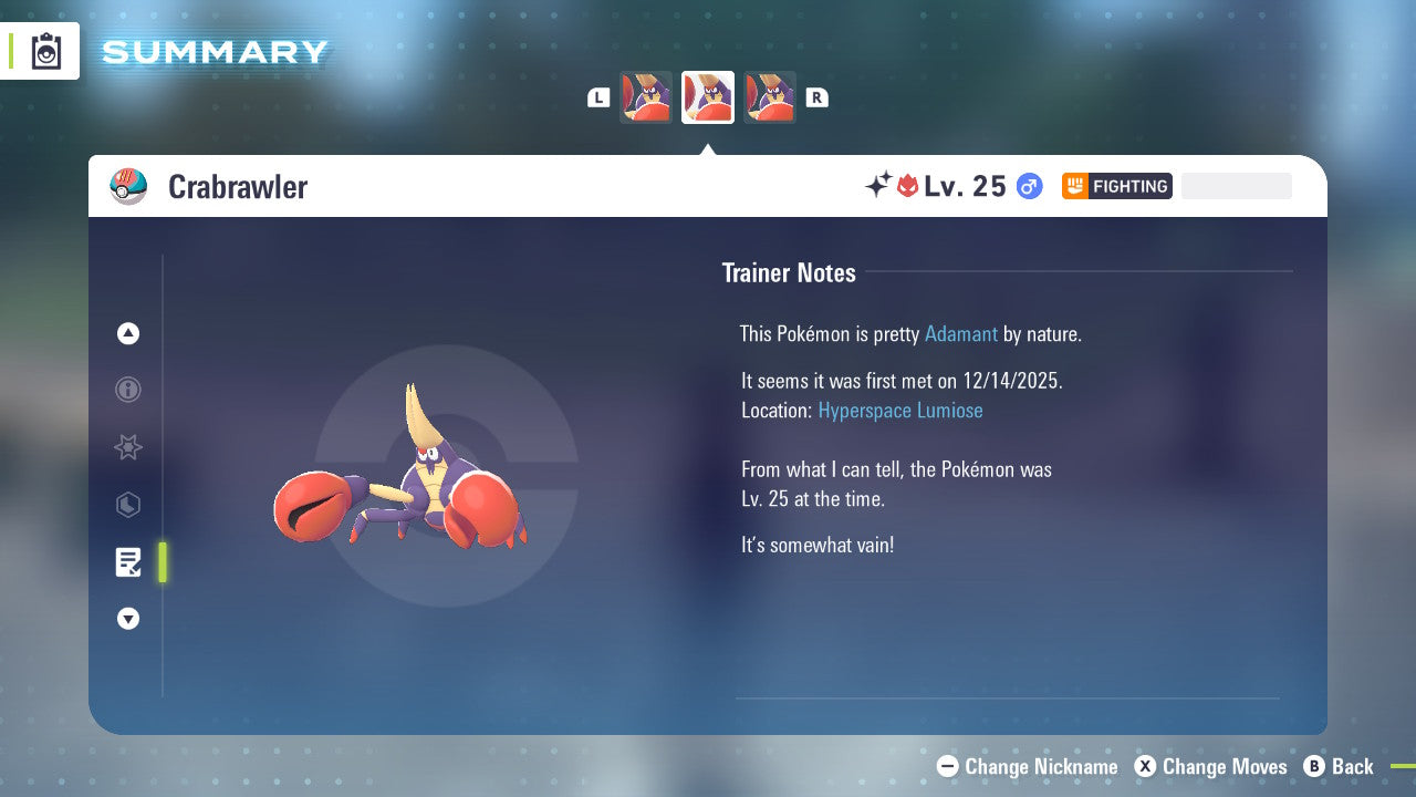 Pokemon Legends ZA Alpha Shiny Crabrawler 6IV-EV Trained