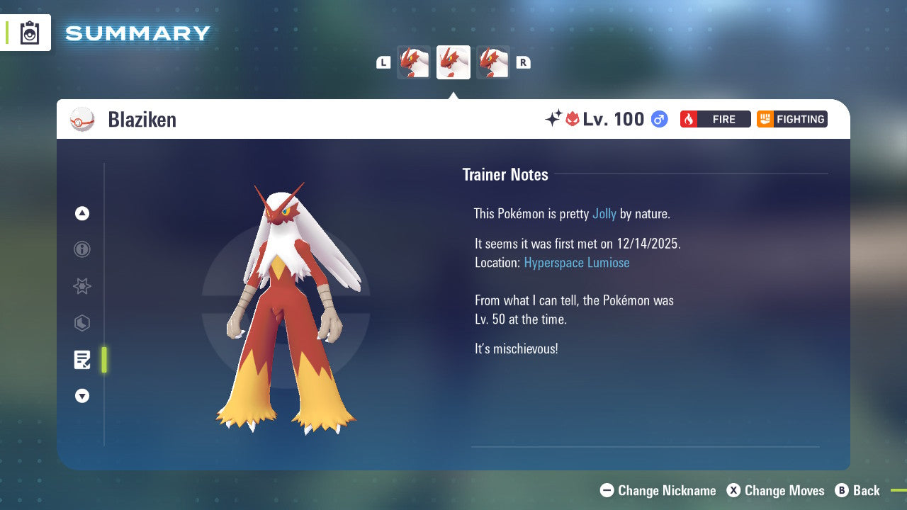 Pokemon Legends ZA Alpha Shiny Blaziken 6IV-EV Trained